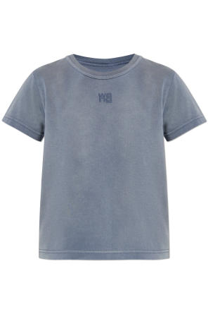 Tシャツ・カットソー T by Alexander Wang FW25 (4CC3241521 402D) blue shrunken cotton tee with logo in WASHED BLUE INK
